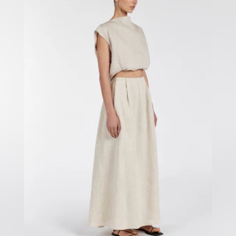 DISSH natural 100% linen, lined slip midi skirt, size 10, color Neutrals